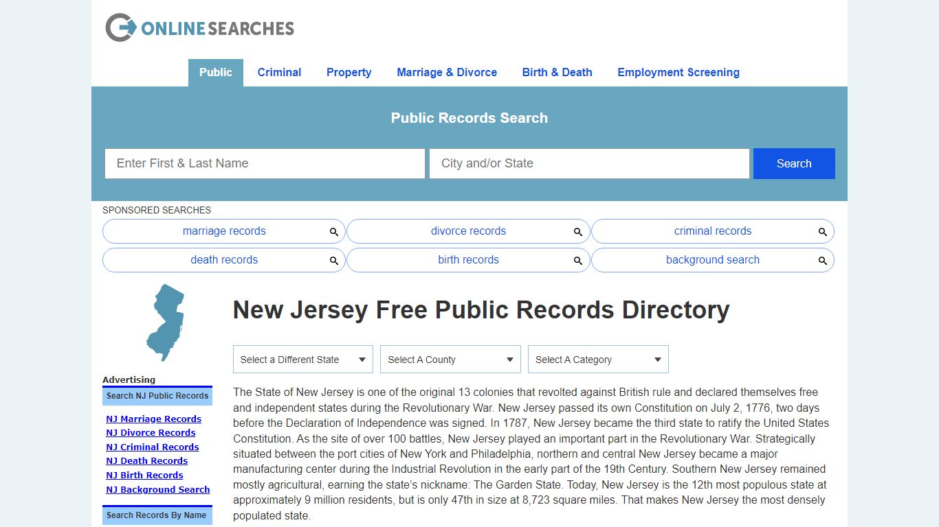 New Jersey Free Public Records Directory - OnlineSearches.com