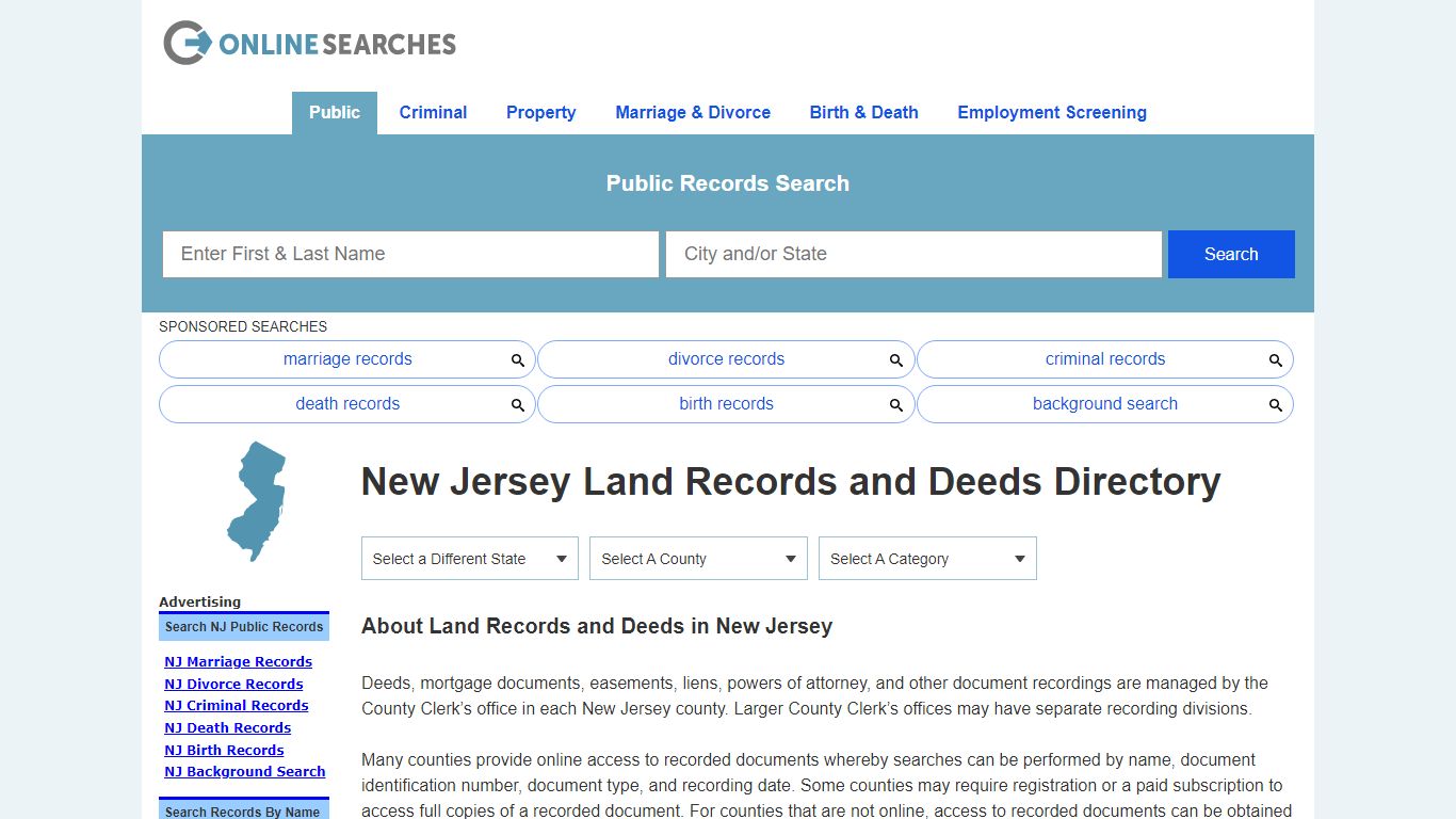New Jersey Land Records and Deeds Search Directory - OnlineSearches.com